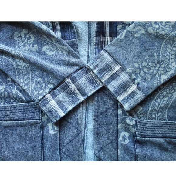 Pilcro Quilted Kimono Jacket / S/M / Blue Motif Anthropologie Long Cardigan Wrap - Picture 8 of 10